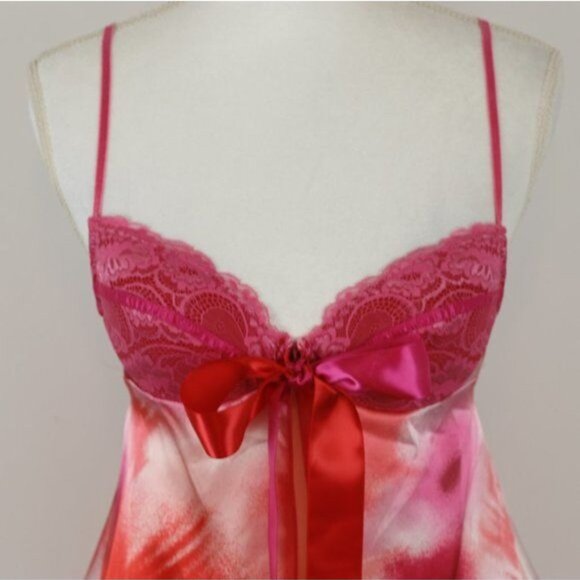 Shirley of Hollywood Women's Small Pink Red Satin 2 Piece Lingerie Set - Picture 2 of 7